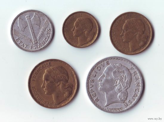 Монеты Франции, разные, 10 шт.