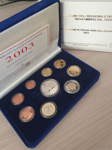 Италия 2003 год PROOF 1, 2, 5, 10, 20, 50 евроцентов, 1, 2 и 5 евро серебро