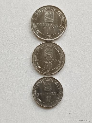 Венесуэла 10,50,100 боливаров 2016 год