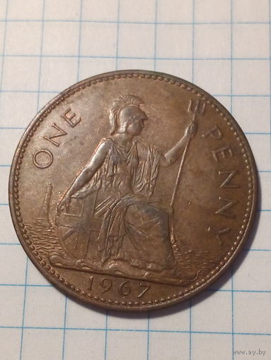 1 пенни Великобритания 1967 год.