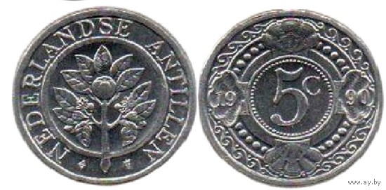 Самоуправляемая Территория Нидерландские Антилы (Антильские Острова). 5 центов 1990. Наборная.
