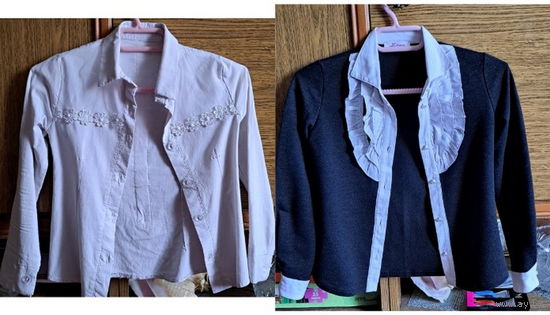 Рубашка белая и черно-белая на девочку 5-6лет, б.у-2шт