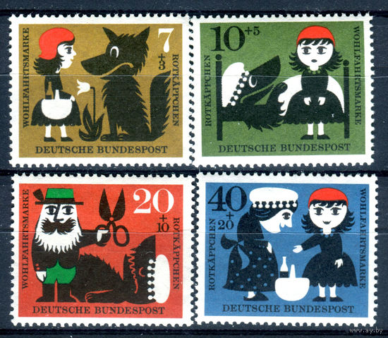 Германия (ФРГ) - 1960г. - Сказки Братьев Гримм - полная серия, MNH, две марки с отпечатками, две с пузырьками на клее [Mi 340-343] - 4 марки