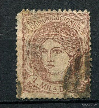 Испания (Временное правительство) - 1870 - Аллегория Испания 1M - (есть тонкие места) - [Mi.96b] - 1 марка. Гашеная.  (Лот 113o)