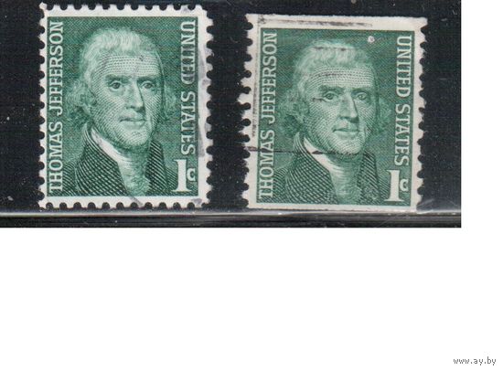 США-1968, (Мих.940 A+C) , гаш. , Стандарт, Личности, Джефферсон (одиночка), 2 типа зубцовки