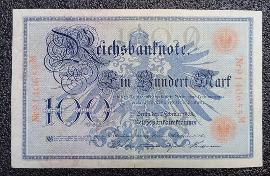 100 марок Германия 1908 г. (красная печать)