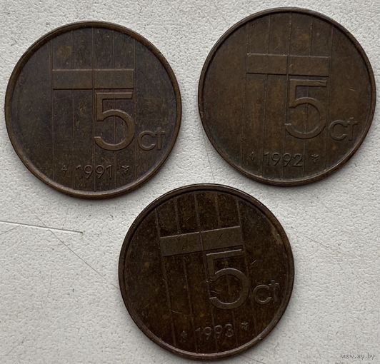 Нидерланды 5 центов 1991, 1992, 1993 гг. Цена за 1 шт.