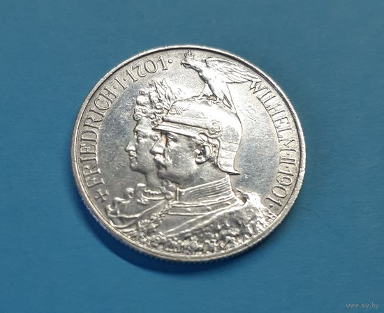Германия. 2 марки. 1901 год. 200 лет Пруссии. Отличная! Серебро
