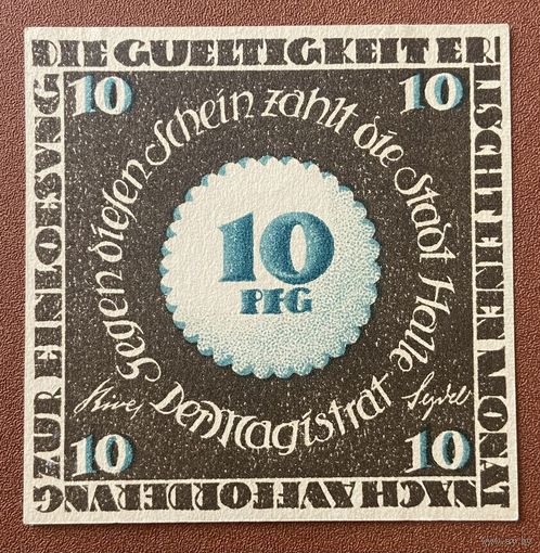 Нотгельд 10 пфеннигов 1921 год. Галле-ан-дер-Заале. Веймарская республика