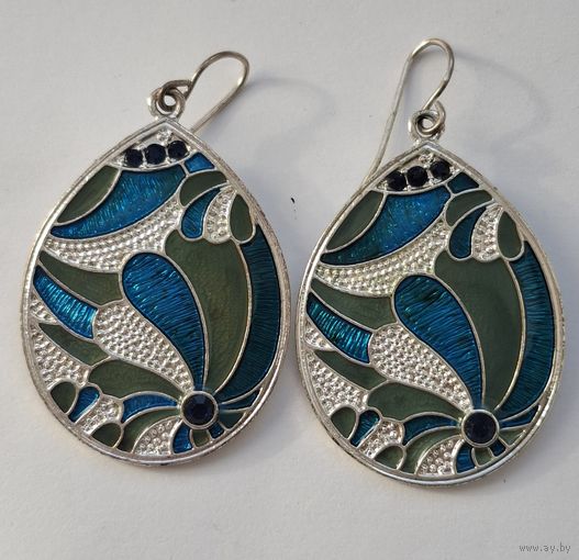 Крупные серьги. Эмаль. Посеребрение