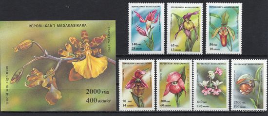 Мадагаскар 1993. Цветы 7марок+блок (1570-76)