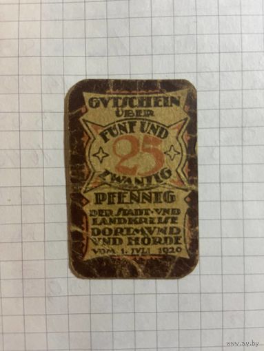 25 пфеннингов (нотгельды) г. Германия.