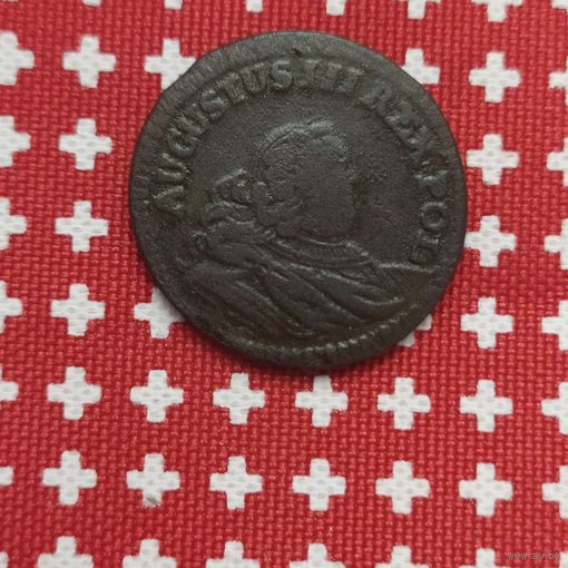 Медная монета, 1 грош 1754г. Польша, правление АвгустаIII.,  находка (оригинал), в патине и