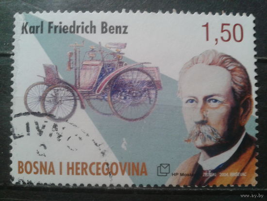 Босния и Герцеговина (Хорватия), 2004. Карл Фридрих Бенц, пионер автомобилестроения. Mi-2,0 евро гаш.