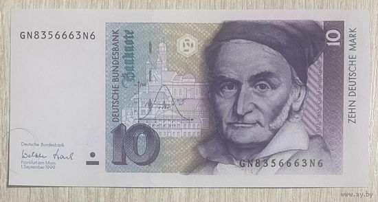 Банкнота 10 марок. 1999 год, ФРГ. Карл Фридрих Гаусс. Секстант. НЕ БЫЛА В ОБОРОТЕ