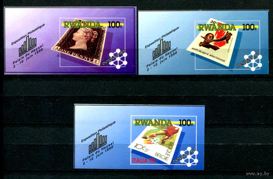 Руанда - 1990г. - Филателистическая выставка BELGICA 90 - 3 блока - полная серия, MNH [Mi bl. 108-110]. #O-Bl-Z-2-10