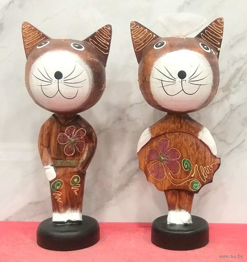 Статуэтки * Фигурки * Кот и Кошка * Котики * Дерево * Роспись * высота 23 см