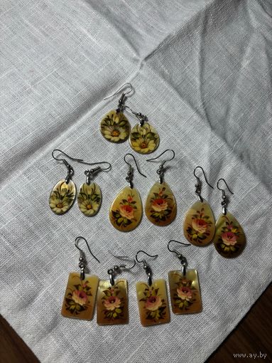 Расписные серьги (сережки, бижутерия, ручная роспись)