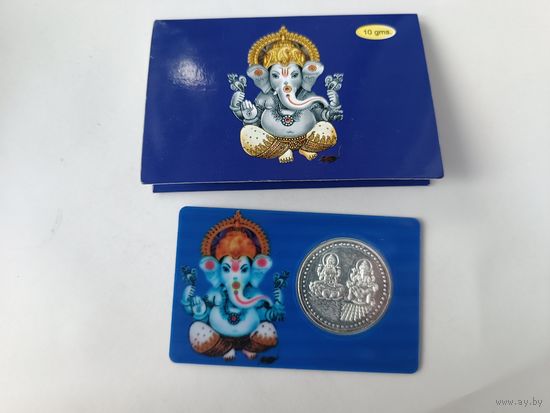 Монета Индии Ganesha Lakshmi 10 грамм. Серебро.