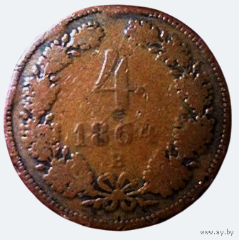 ИМПЕРИЯ  АВСТРИЯ 4 КРЕЙЦЕРА 1864 В