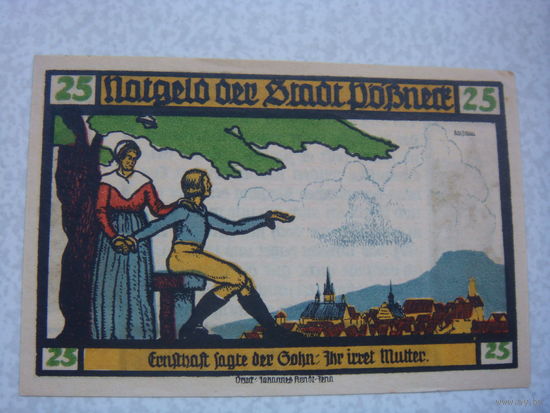 Германия 25 пфенингов  1921 Нотгельд Possneck