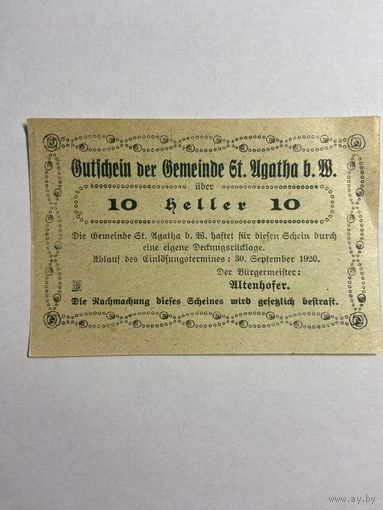 10 геллеров (нотгельды) 1921 г. Австрия.-0812