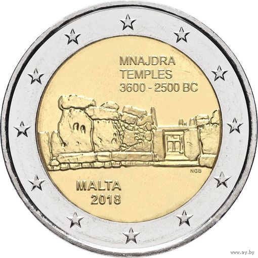 2 евро 2018 Мальта Храмы Мнайдра UNC из ролла