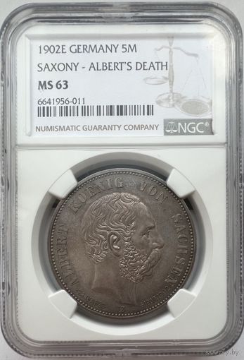 5 марок 1902E Саксония. NGC MC 63.