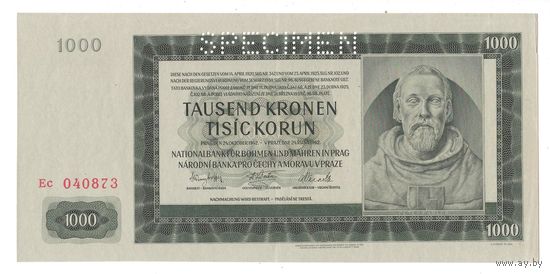 Чехословакия Богемия и Моравия 1000 крон 1942 года. 2-й выпуск. Состояние аUNC!