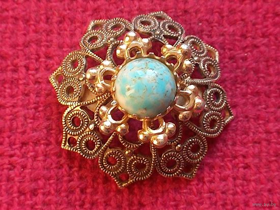 Брошь брошка. Бирюза. СССР? Чехословакия?