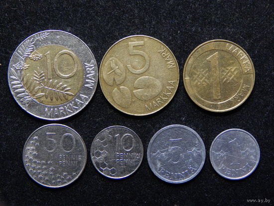 Финляндия 1,5,10,50 пенни,1,5,10 марок 1973-94г