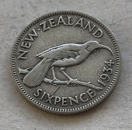 Новая Зеландия 6 пенсов 1934 Георг V - серебро 0,500