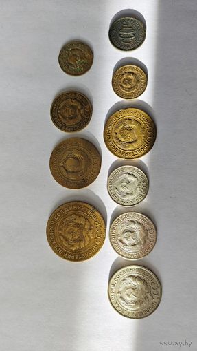 Лот монет 1926 г (5 копеек, 3 копейки , 2 копейки , 1 копейка)+ 1927г (20 копеек,15 копеек, 10 копеек, 3 копейки,1 копейка, полкопейки)