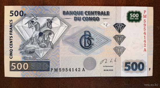 Конго (ДР) 500 франков 2020 г., P:100b, надпечатка см. в описании