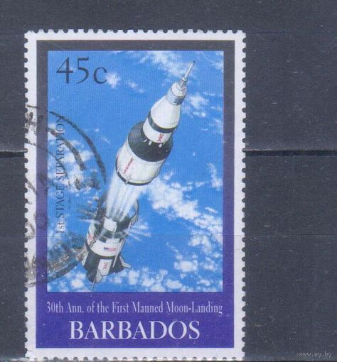 [807] Барбадос 1999. Космос США.Первый старт на Луну. Гашеная марка.