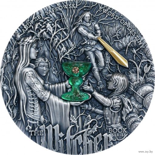 Ниуэ 5 долларов 2020г. "Ведьмак: Меч судьбы". Монета в капсуле; тематическом деревянном футляре; номерной сертификат; номер монеты на гурте; коробка. СЕРЕБРО 62,20гр.(2 oz)..