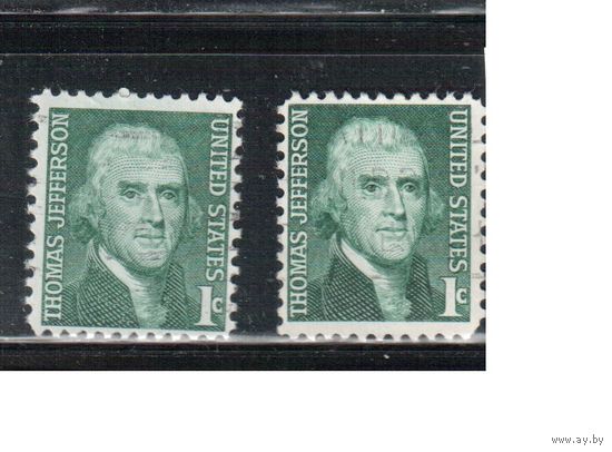 США-1968, (Мих.940 х+у) , гаш. , Стандарт, Личности, Джефферсон (одиночка), 2 типа бумаги(3)