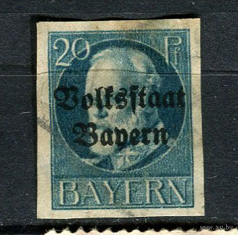 Баварская советская республика - 1919/1920 - Надпечатка Volksstaat Bayern 20Pf - [Mi.121iiB] - 1 марка. Гашеная.  (Лот 120CA)