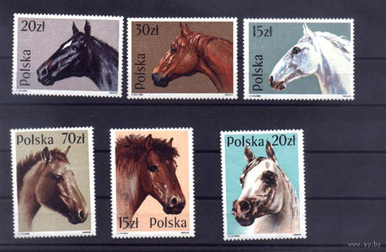 ПОЛЬША 1989 ЛОШАДИ 6 марок ** Фауна