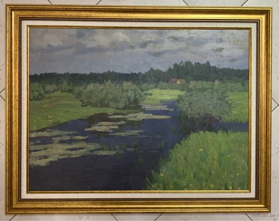 Кравцов В.П "Пейзаж с речкою", 1968г. Холст, масло. Размер 51х69 см.