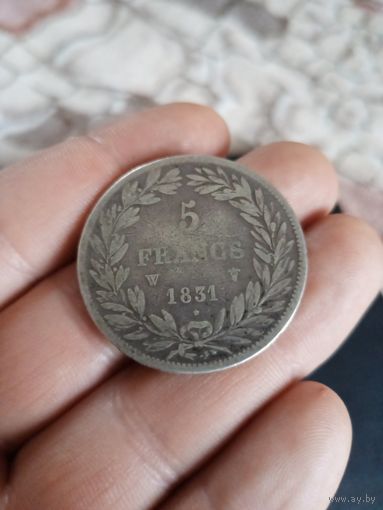 Франция 5 франков, 1830 Луи-Филипп I (c "I") гурт выгравирован Отметка монетного двора: "W" - Лилль