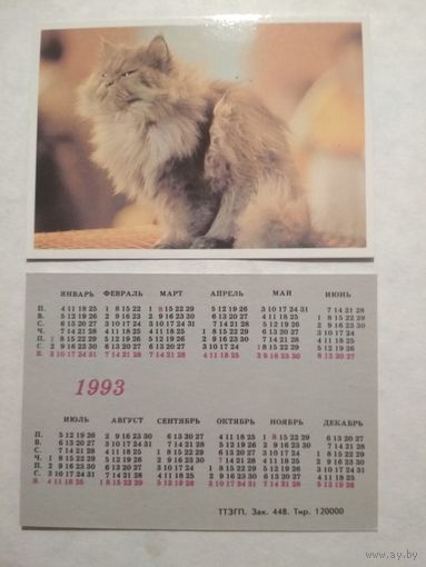 Карманный календарик. Котик. 1993 год