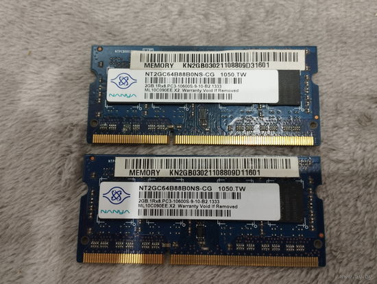 Оперативная память Nanya 2GB DDR3, SO-DIMM, PC3-10600, 1333 МГц, CL 9T, напряжение 1,5v - 2 шт.