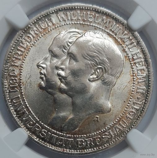 3 марки 1911 Пруссия MS-63 NGC Университет Бреслау