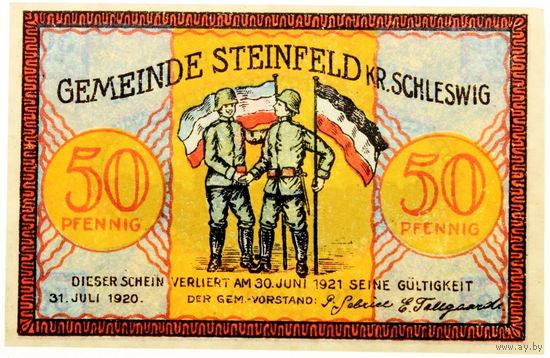 РАСПРОДАЖА!!! - ГЕРМАНИЯ Коммуна ШТАЙНФЕЛЬД (ШЛЕЗВИГ) 50 пфеннигов 1921 год (первый сюжет) - UNC!