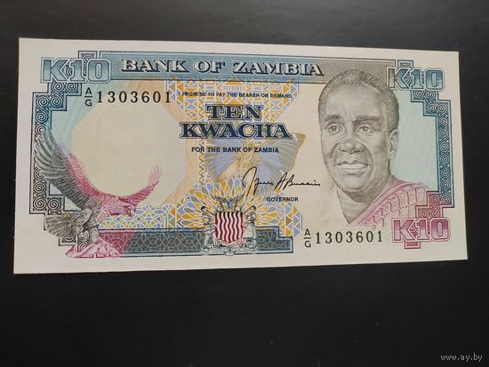 Замбия. 10 квача (образца 1989-91 года, P31b, UNC)