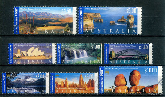 Австралия - 2000г. - достопримечательности - 8 марок - полная серия, гашёные, номинал 5 с небольшим повреждением лицевой стороны (справа сверху) [Mi 1928-1935]. #3-WB-101-KS-3
