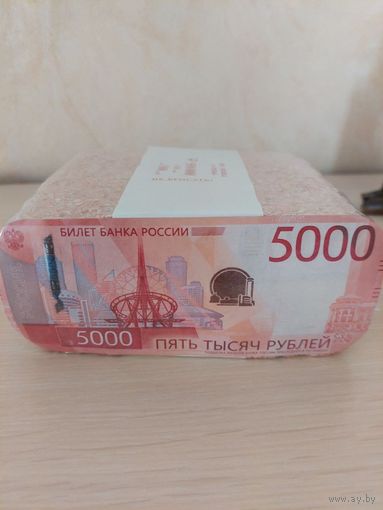 Брикет измельчённых спрессованных банкнот номиналом 5000 руб  ( 1000 шт,5 млн руб) Официальныая продукция Гознак Оригинальный подарок!