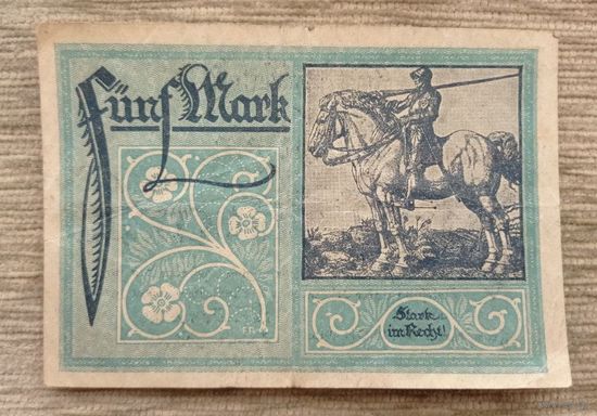 Werty71 Германия 5 марок 1918 банкнота Франкфурт