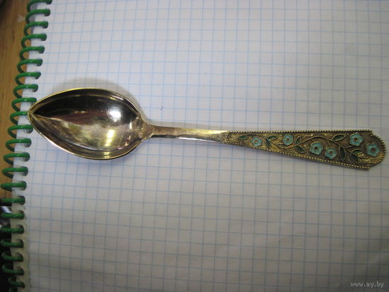 Ложка советская чайная 875 пробы с позолотой 14 см.
